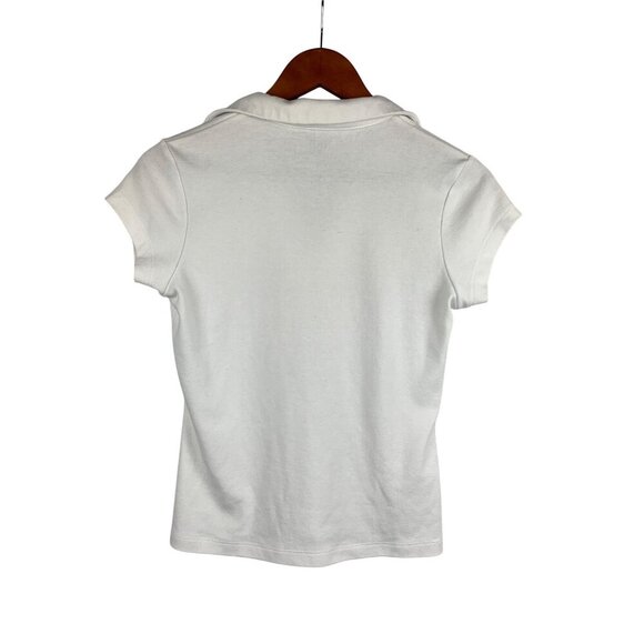 Express Womens White Collared Short Sleeve Top M Cotton Spandex Blend - Picture 2 of 4